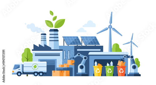 Green Industrial Revolution: Sustainable Factory with Solar, Wind Power, Recycling, and Eco-Friendly Logistics