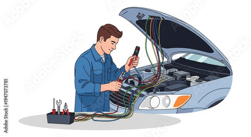 Mechanic repairing car engine.