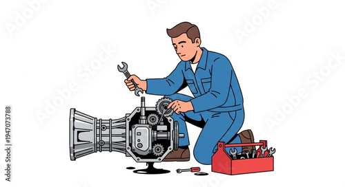 Mechanic repairing car engine.