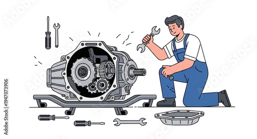 Mechanic repairing car engine.
