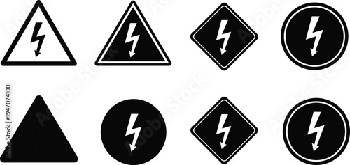Lightning strike hazard warning icon with thunderstorm cloud and falling person symbol representing electrical danger, storm risk and safety warning isolated background.