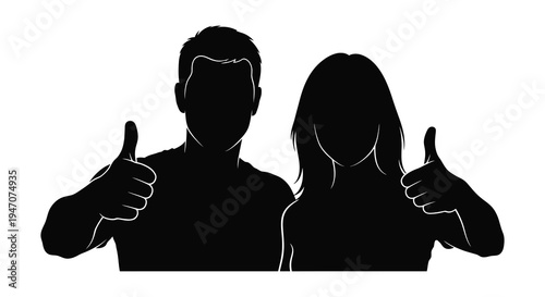 A black silhouette depicts a man and a woman giving a thumbs up gesture showing positivity and approval silhouette