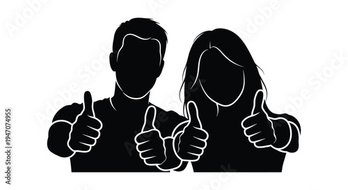 A black silhouette of a couple giving thumbs up expressing positivity and agreement a simple silhouette high quality