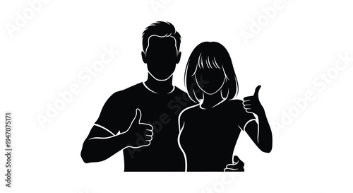 A black silhouette depicts a couple giving thumbs up gestures symbolizing positivity and agreement silhouette high quality professional