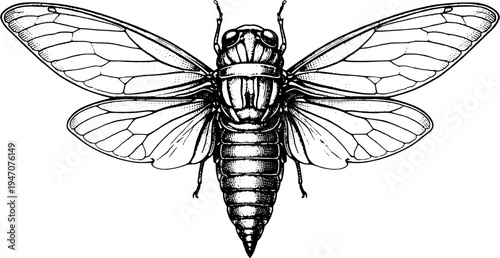 Victorian Engraved Cicada Scientific Illustration