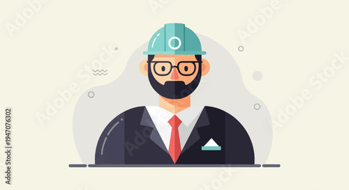 Flat vector illustration of a professional in a suit and hard hat