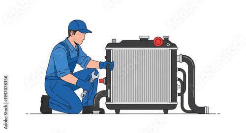 Mechanic repairing car radiator.