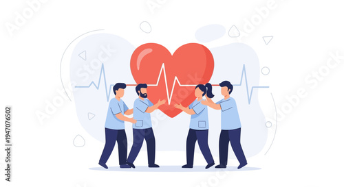 Teamwork Healthcare Heartbeat ECG Medical Care Support Concept