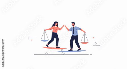 Man and Woman Balancing Scales, Symbolizing Equality and Partnership