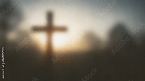 Картината върху платно Easter sunday morning cross silhouette at sunrise with foggy atmosphere