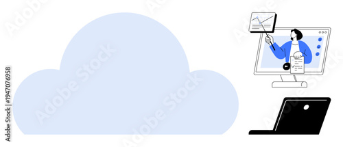 Cloud computing concept. Cloud computing enabling remote work, data storage, and collaboration. Cloud computing supporting efficient teamwork and online productivity. For technology, business