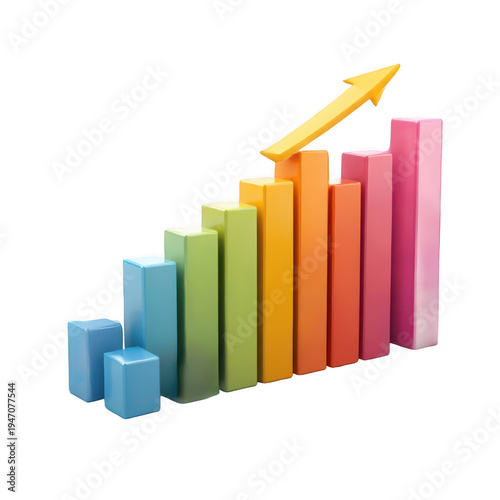 Colorful ascending 3 d bar chart with yellow arrow isolated on a transparent background Free Download Colorful ascending 3 d bar chart with yellow arrow isolated on a transparent background - GFXLoad