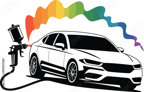 car, vehicle, spray, paint, painting, auto, automobile, bodywork, rainbow, color, design, vector, illustration, workshop, garage, customization, detailing, modern, transport, graphic
