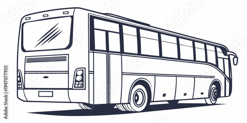 A detailed line drawing of a modern passenger bus with large windows and a luggage compartment
