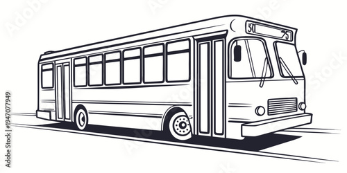 A detailed illustration of a city bus with a rectangular shape and large windows