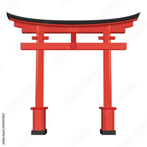 Traditional Japanese Gate in Flat Style isolated on White Background