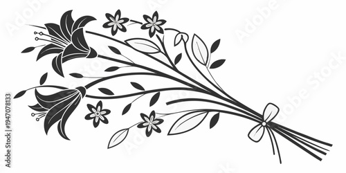 A beautifully illustrated floral arrangement with a pair of scissors