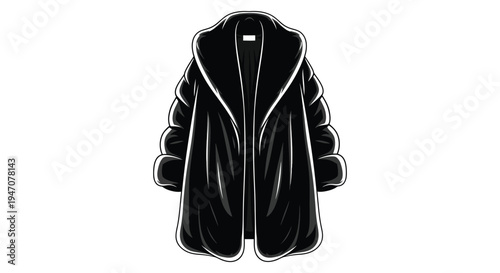 Black fur coat illustration with a hood presented on a clean white background