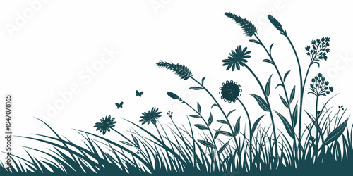 A beautiful illustration of wildflowers and grass in a natural setting