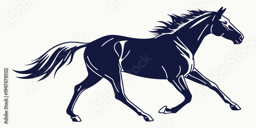 A majestic black horse running at full gallop with flowing mane and tail