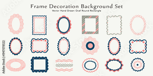 Frame decoration background set. Cute wavy lace and curly wedding decor. Vector hand drawn oval, round and rectangle vintage border set. Elegant classic line decorations with zigzag and whimsy edges..