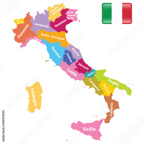 Map of Italy with Regions on white background