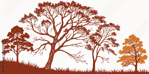 A beautiful autumn tree with vibrant orange and red leaves in a serene landscape