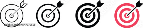 Target icon set with arrow bullseye goal achievement business objective marketing strategy success symbol flat vector illustration collection