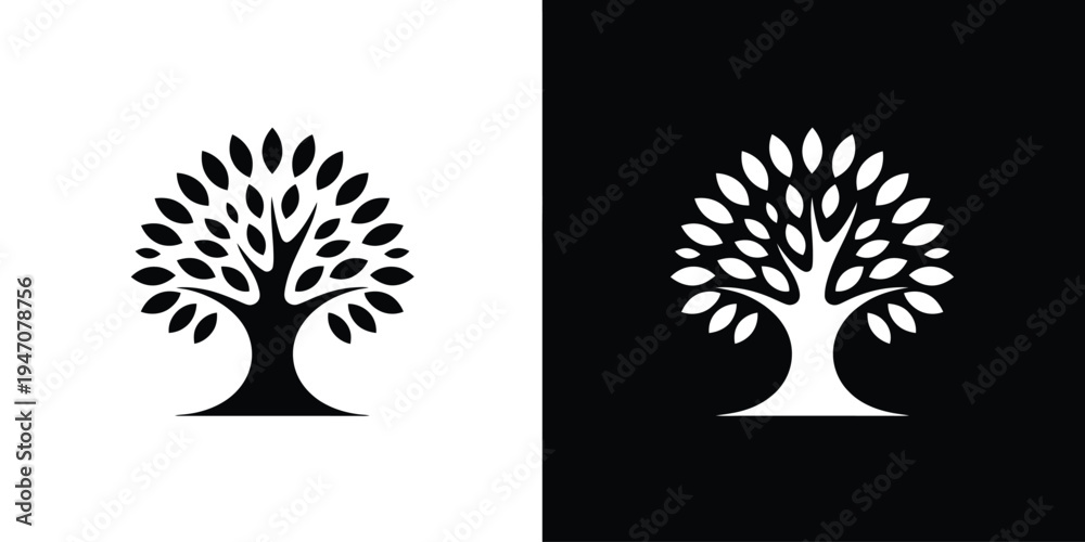 Fototapeta premium Minimalist Symmetrical Trees – Vector Leaf Icons in Monochrome