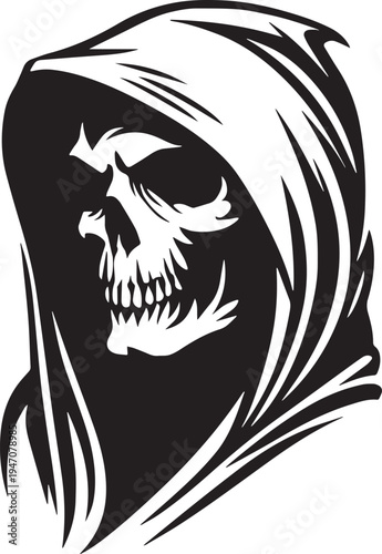 Grim Reaper Skull Hooded Dark Gothic Vector Illustration