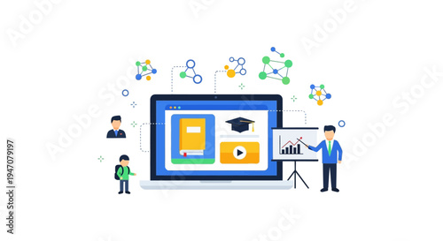 E-learning Platform: Digital Education System with Teacher, Student, Online Courses, and Technology Network Connection