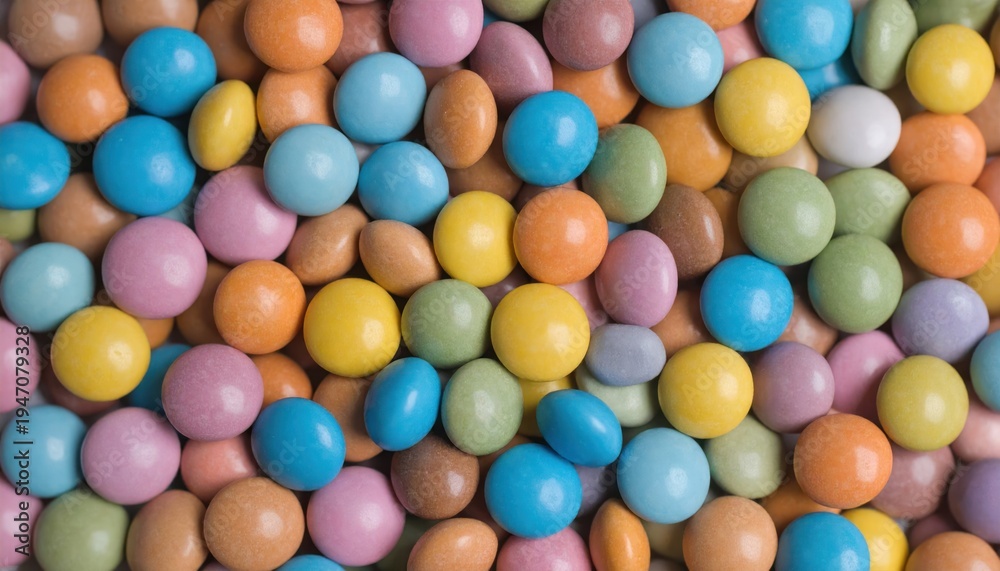 Obraz premium Colorful Candy Coated Chocolate Buttons Background, Sweet Treat Delight.