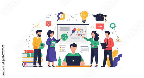 Collaborative Learning and Business Training Vector. Teamwork Presentation, Knowledge Sharing, Mentorship, and Online Education Concept.