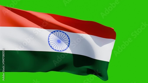 India flag animation with green screen background 4k waving flag cloth footage