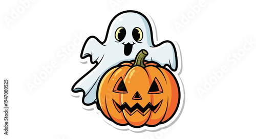 Cute cartoon ghost and jack o lantern for Halloween celebration