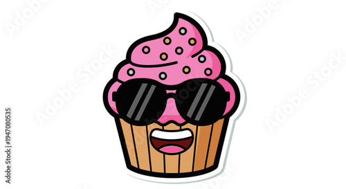 Cool Cupcake Wearing Sunglasses, Cartoon Character, Fun Dessert