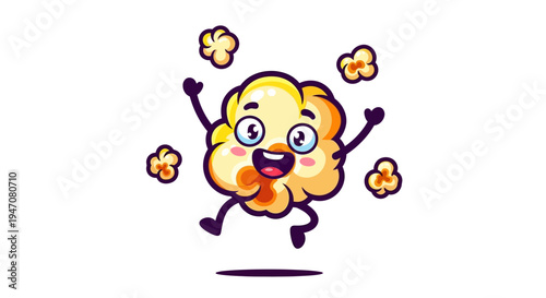 Happy Popcorn Character Jumping with Joy, Isolated on White Background
