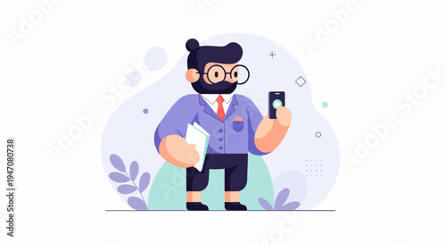 Man in a suit holding a phone and a book