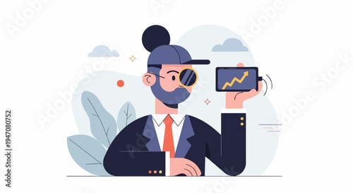 Man with cap and glasses checks stock growth on phone, amidst plants