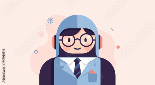 Friendly cartoon character in a lab coat with glasses and a helmet