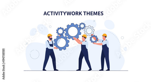 Teamwork and Collaboration: Workers assembling gears for business success