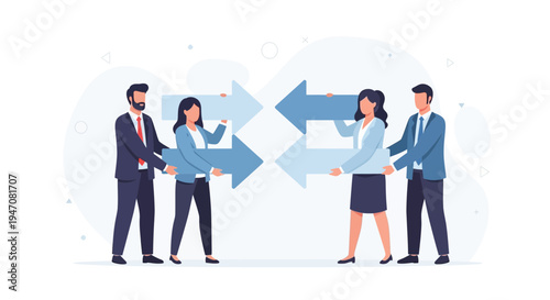 Business people holding arrows, symbolizing teamwork and direction