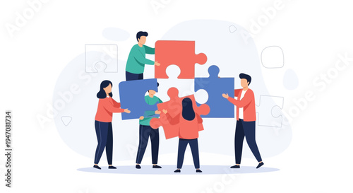 Teamwork puzzle collaboration, people connecting pieces for success, business strategy concept