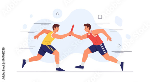 Athletes Passing Baton in Relay Race, Teamwork and Competition