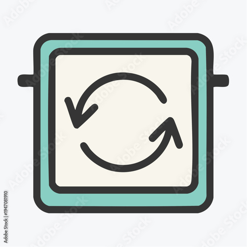 Simple hand drawn vector illustration of a digital refresh or synchronization icon displayed within a square frame element for application interface design.