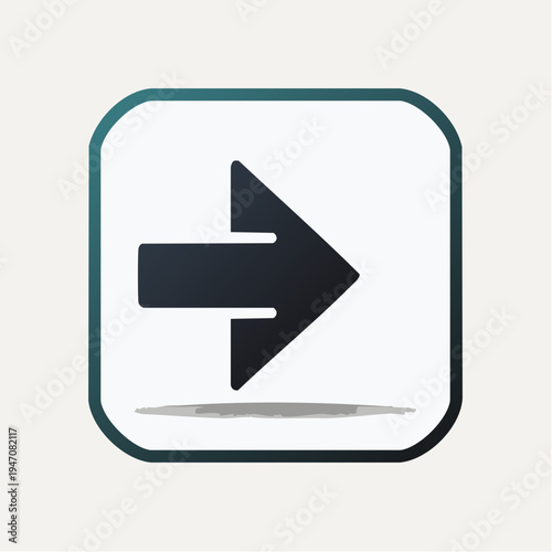 This clean vector graphic illustration presents a dark right-pointing arrow symbol, ideal for digital navigation, indicating movement forward, progression, next step, or entry in modern user interface