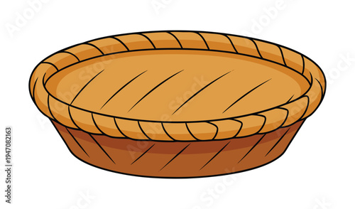 Hand drawn illustration of a golden brown baked pie with a decorative crust