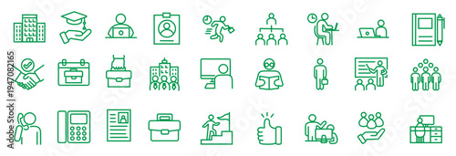 インターンシップに関するラインアイコンセット（線幅変更可能）