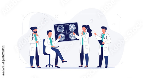 Medical Team Discussing Brain Scans at a Meeting