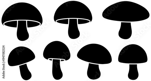 Set of modern black mushroom silhouettes for design